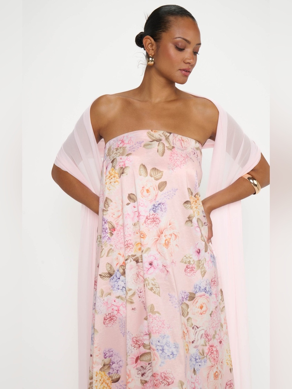 Show Me Your Mumu Tinsley Tube Maxi Dress size XL powder pink taffeta floral - Picture 4 of 7